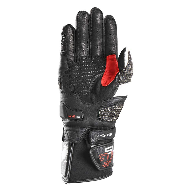 Furygan Styg 15 Motorradhandschuhe aus Leder, sportlich mit Knöchelschutz, schwarz, weiß, rot