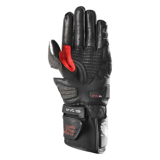 Furygan Styg 15 Motorradhandschuhe aus Leder, sportlich mit Knöchelschutz, schwarz, weiß, rot