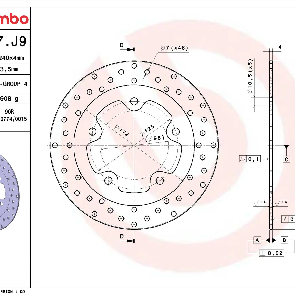 Brembo Serie Oro voorremschijf 240 x 4,0 mm 68B407J9