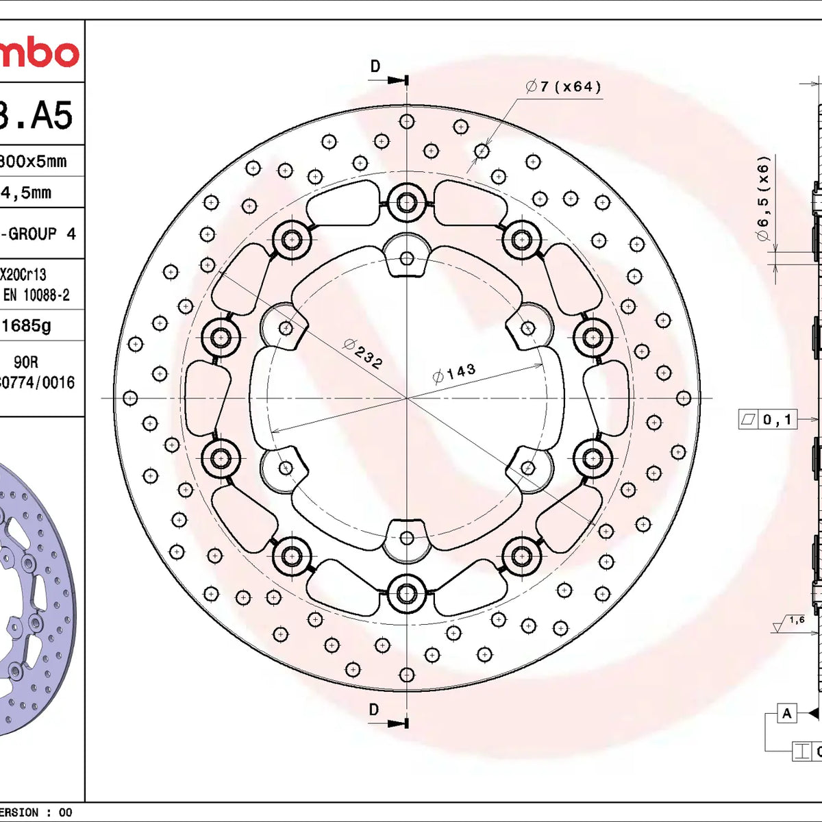 Brembo Serie Oro voorremschijf 300 x 5,0 mm 78B408A5
