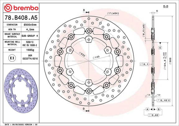 Brembo Serie Oro voorremschijf 300 x 5,0 mm 78B408A5