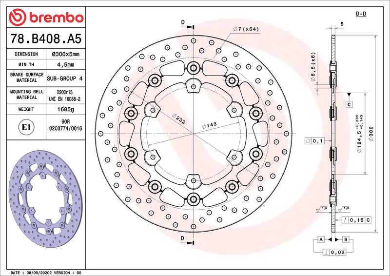 Brembo Serie Oro voorremschijf 300 x 5,0 mm 78B408A5