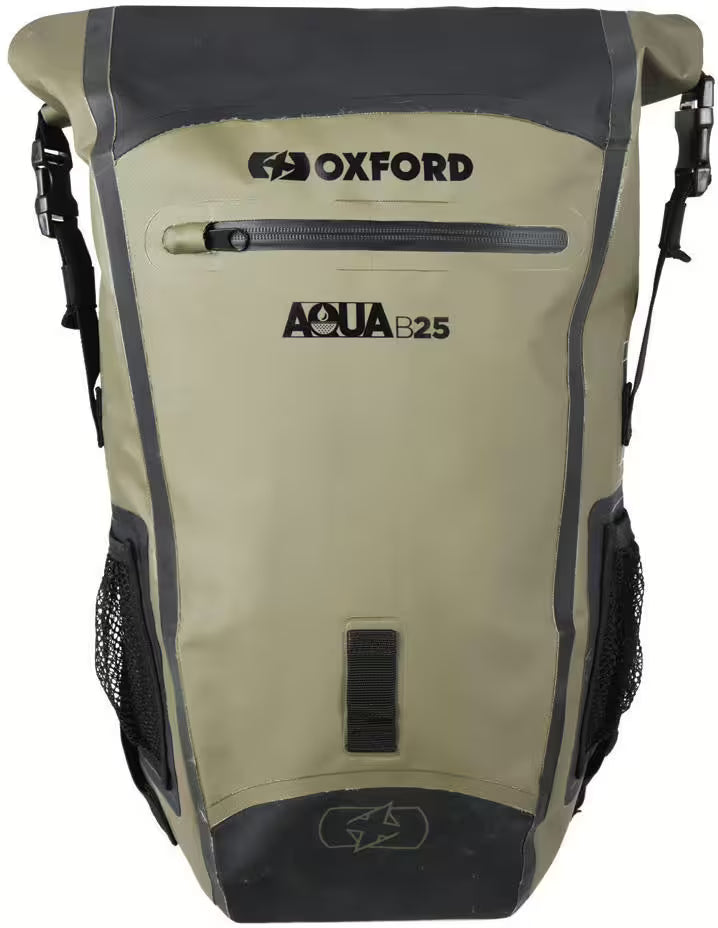 Oxford Aqua B-25 Rucksack Khaki Schwarz – 25L Wasserdichter Motorradrucksack