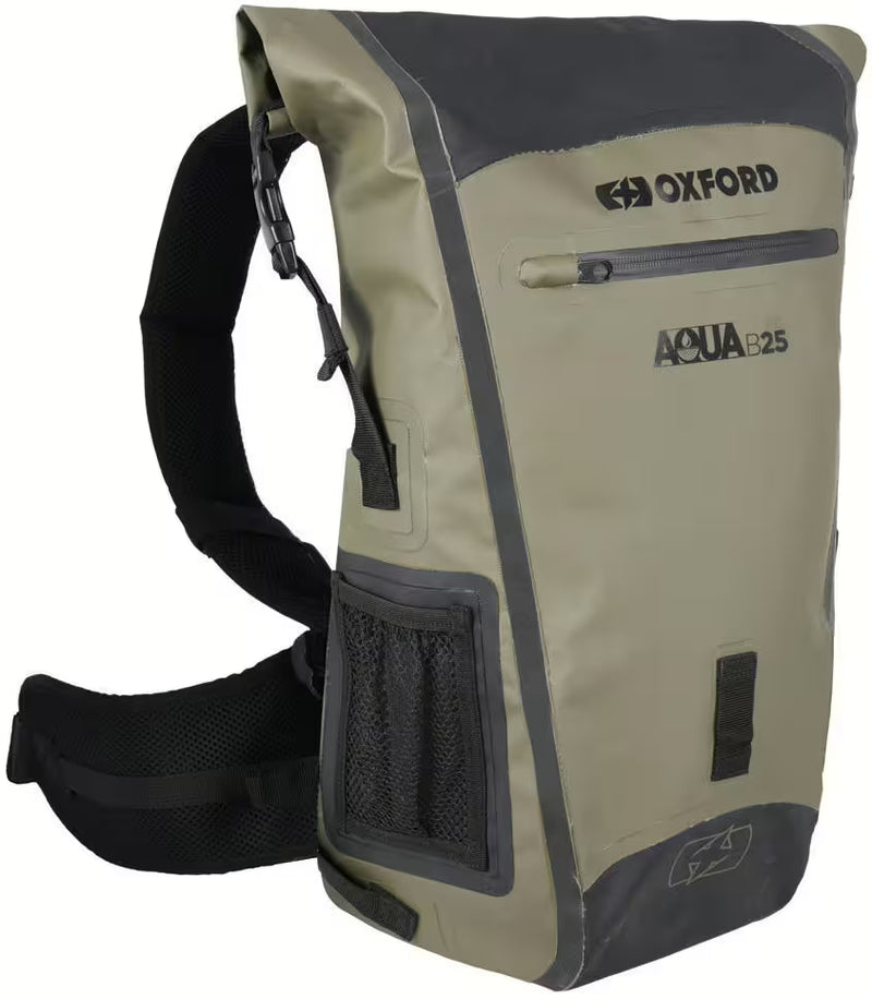 Oxford Aqua B-25 Rucksack Khaki Schwarz – 25L Wasserdichter Motorradrucksack