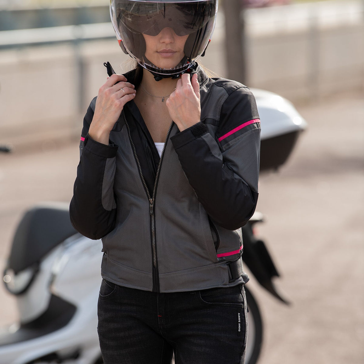 LS2 Riva Zwart Dark Grijs Roze Motorjas – foto 5