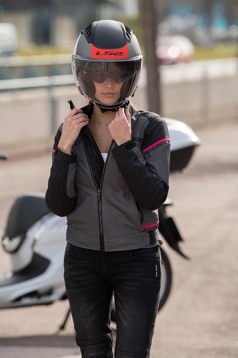 LS2 Riva Zwart Dark Grijs Roze Motorjas – foto 5