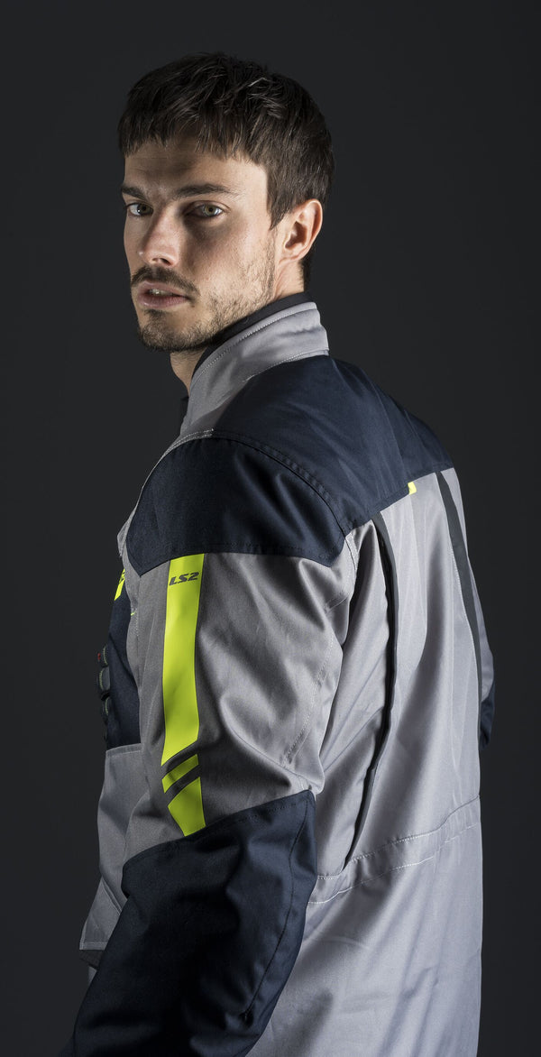 LS2 Metropolis EVO Titanium Blue H-V Yellow Motorcycle Jacket