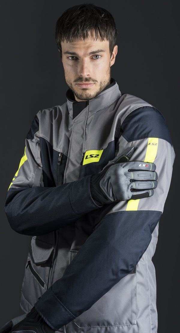 LS2 Metropolis EVO Titanium Blue H-V Yellow Motorcycle Jacket