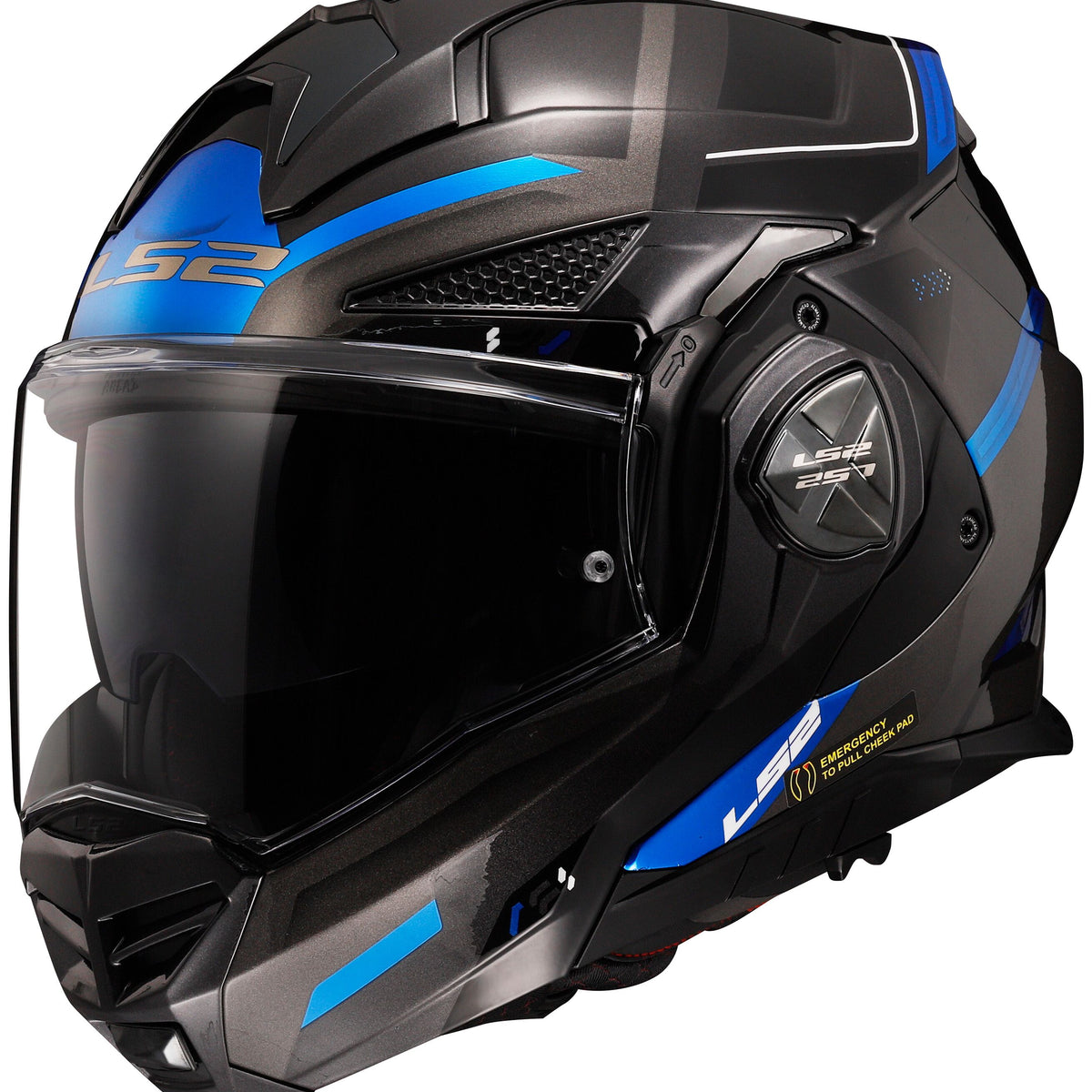 LS2 FF901 Advant X Spectrum Zwart/Titanium/Blauw Systeemhelm ECE 22.06