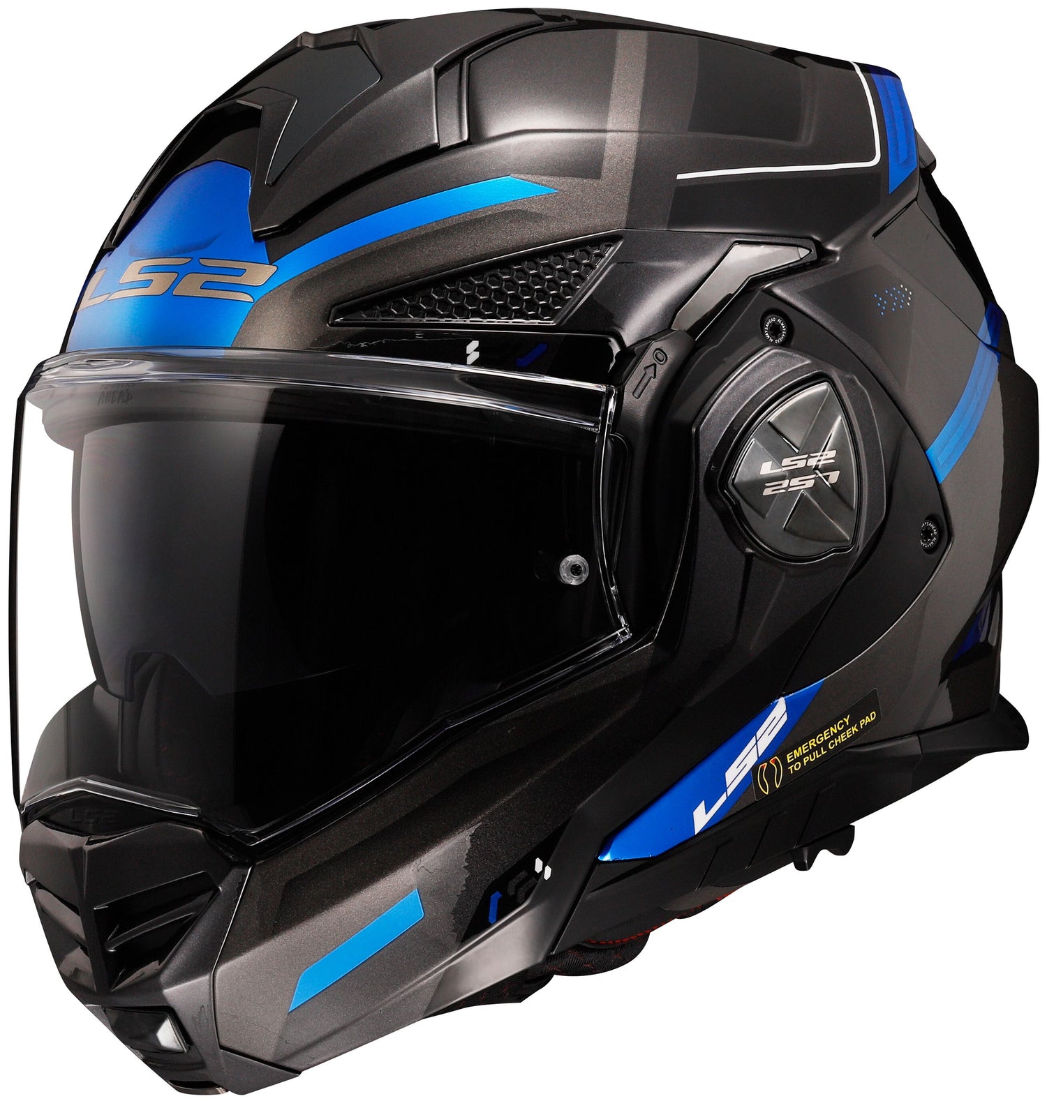 LS2 FF901 Advant X Spectrum Zwart/Titanium/Blauw Systeemhelm ECE 22.06