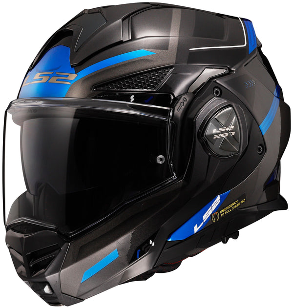 LS2 FF901 Advant X Spectrum Zwart/Titanium/Blauw Systeemhelm ECE 22.06