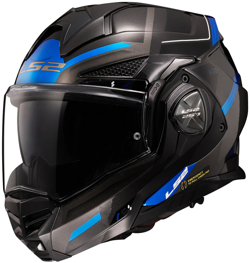 LS2 FF901 Advant X Spectrum Zwart/Titanium/Blauw Systeemhelm ECE 22.06