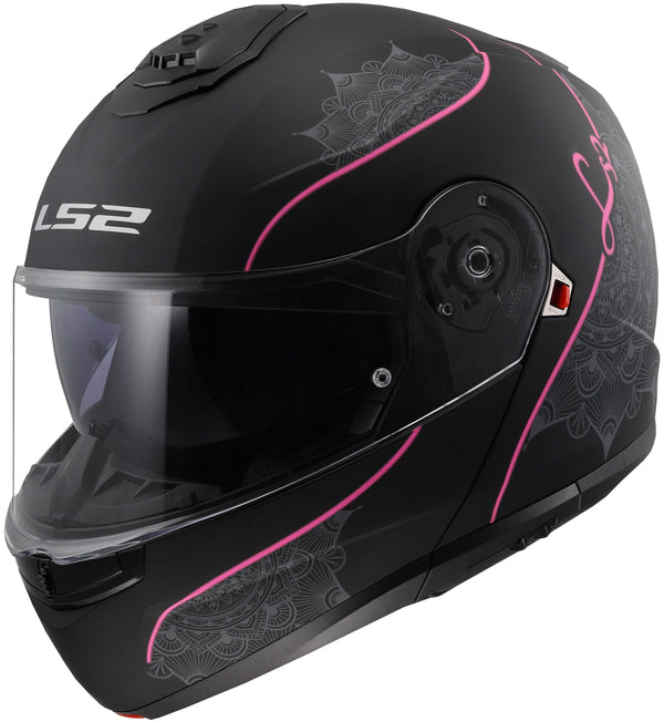 LS2 FF908 Strobe II Lux Zwart/Roze Mat Systeemhelm ECE 22.06