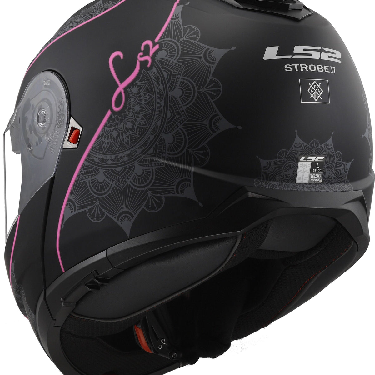 LS2 FF908 Strobe II Lux Zwart/Roze Mat Systeemhelm ECE 22.06 – foto 4