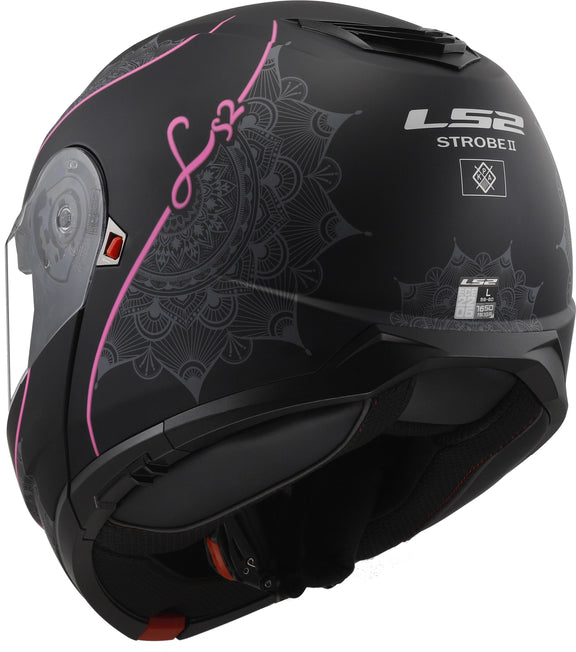 LS2 FF908 Strobe II Lux Zwart/Roze Mat Systeemhelm ECE 22.06 – foto 4