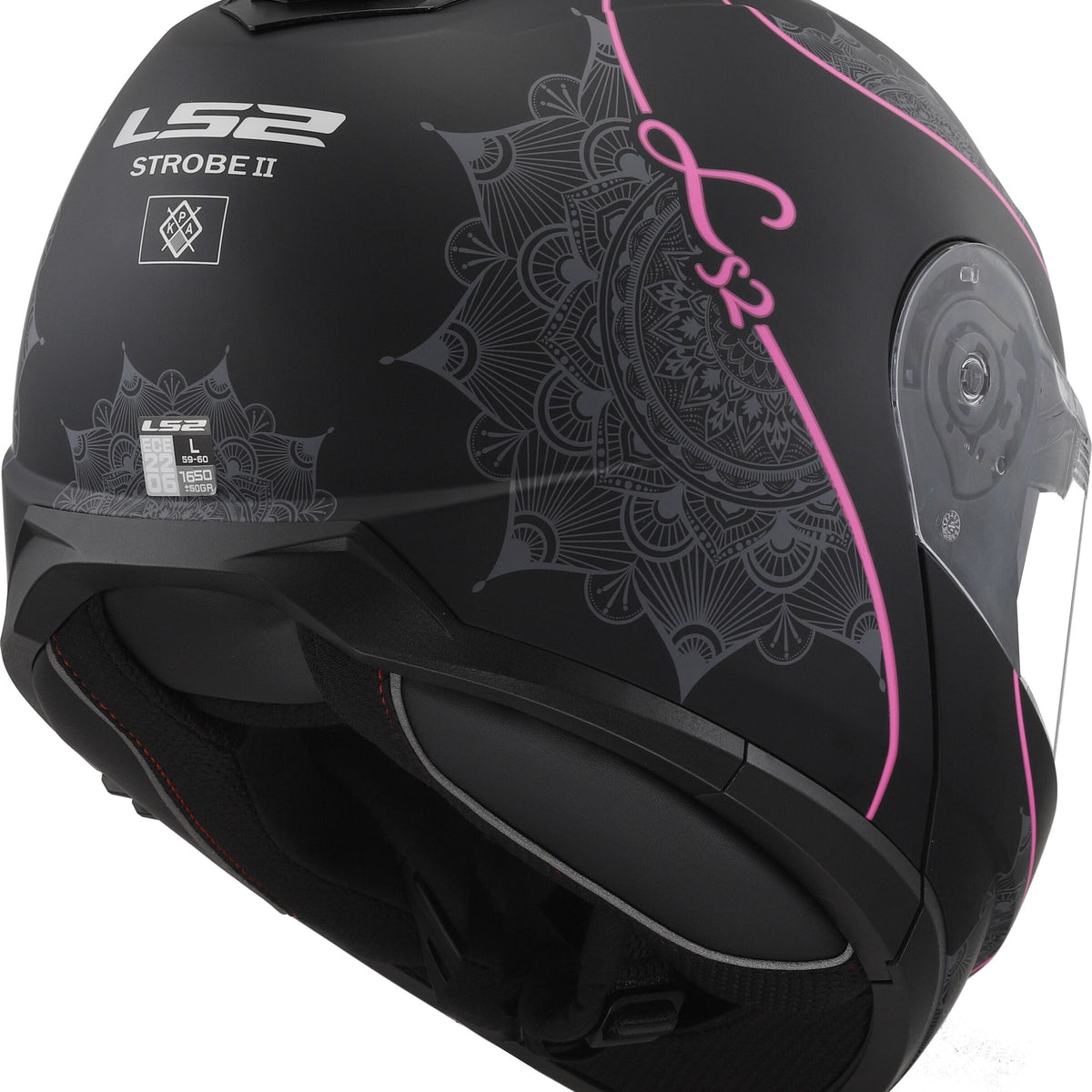 LS2 FF908 Strobe II Lux Zwart/Roze Mat Systeemhelm ECE 22.06 – foto 5