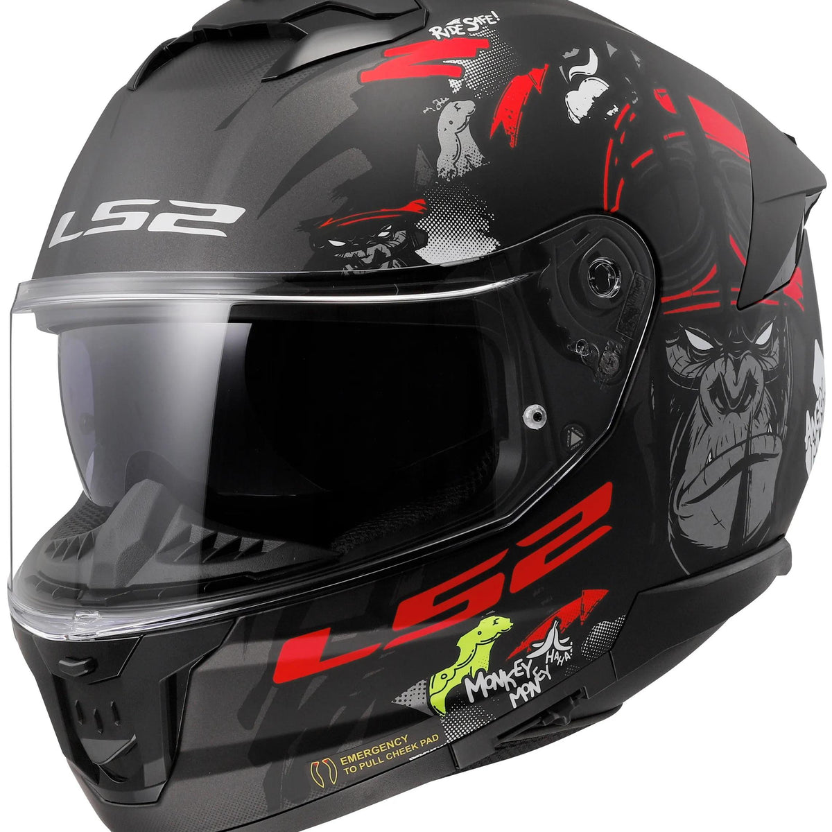LS2 FF808 Stream II Angry Monkey Zwart Integraalhelm ECE 22.06