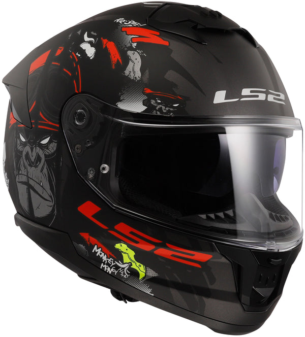 LS2 FF808 Stream II Angry Monkey Schwarz/Rot Matt Integralhelm ECE 22.06
