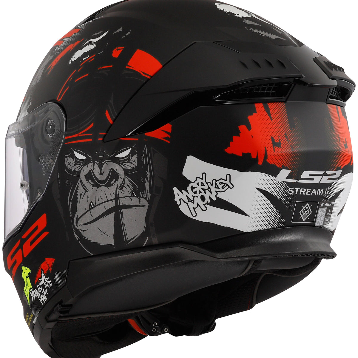 LS2 FF808 Stream II Angry Monkey Zwart/Rood Mat Integraalhelm ECE 22.06 – foto 5