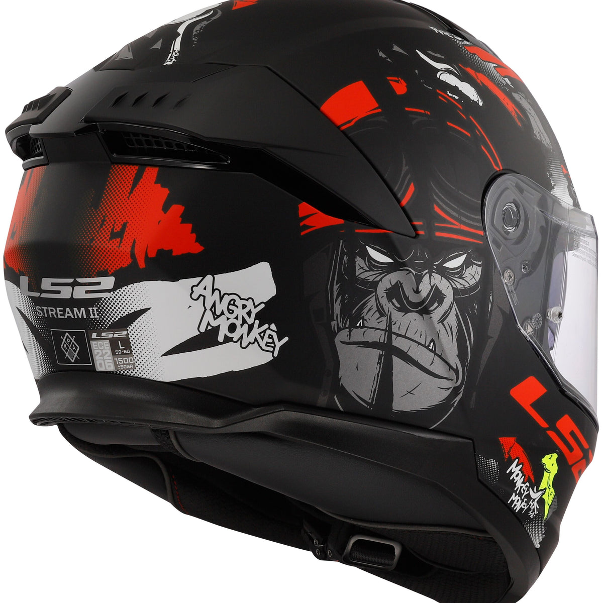 LS2 FF808 Stream II Angry Monkey Zwart/Rood Mat Integraalhelm ECE 22.06 – foto 6