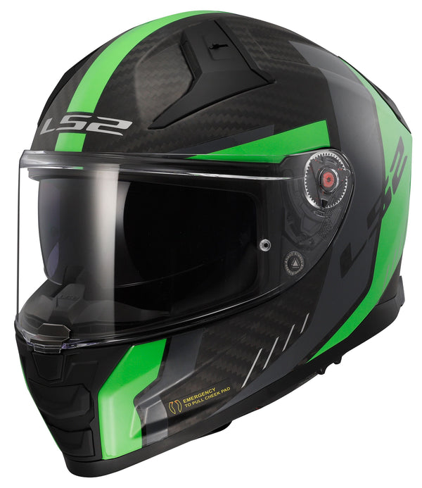 LS2 FF811 Vector II Carbon Grid Zwart/Groen Mat Integraalhelm ECE 22.06