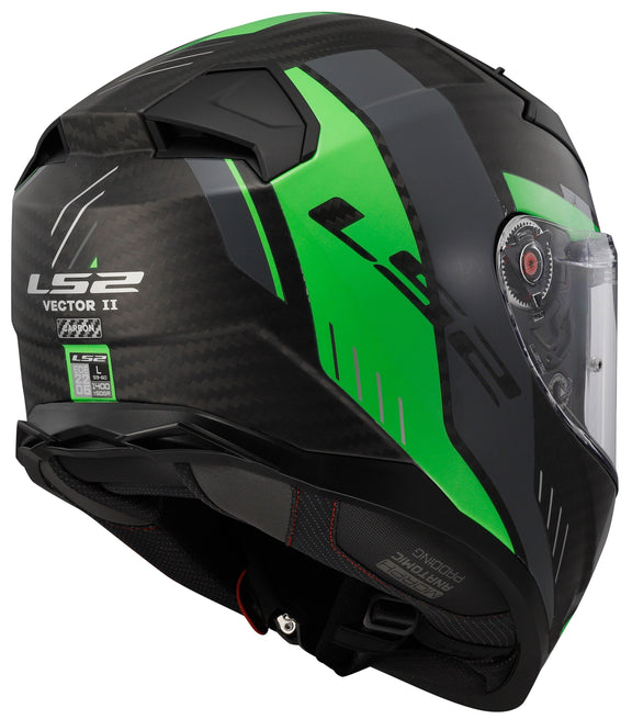 LS2 FF811 Vector II Carbon Grid Zwart/Groen Mat Integraalhelm ECE 22.06 – foto 3