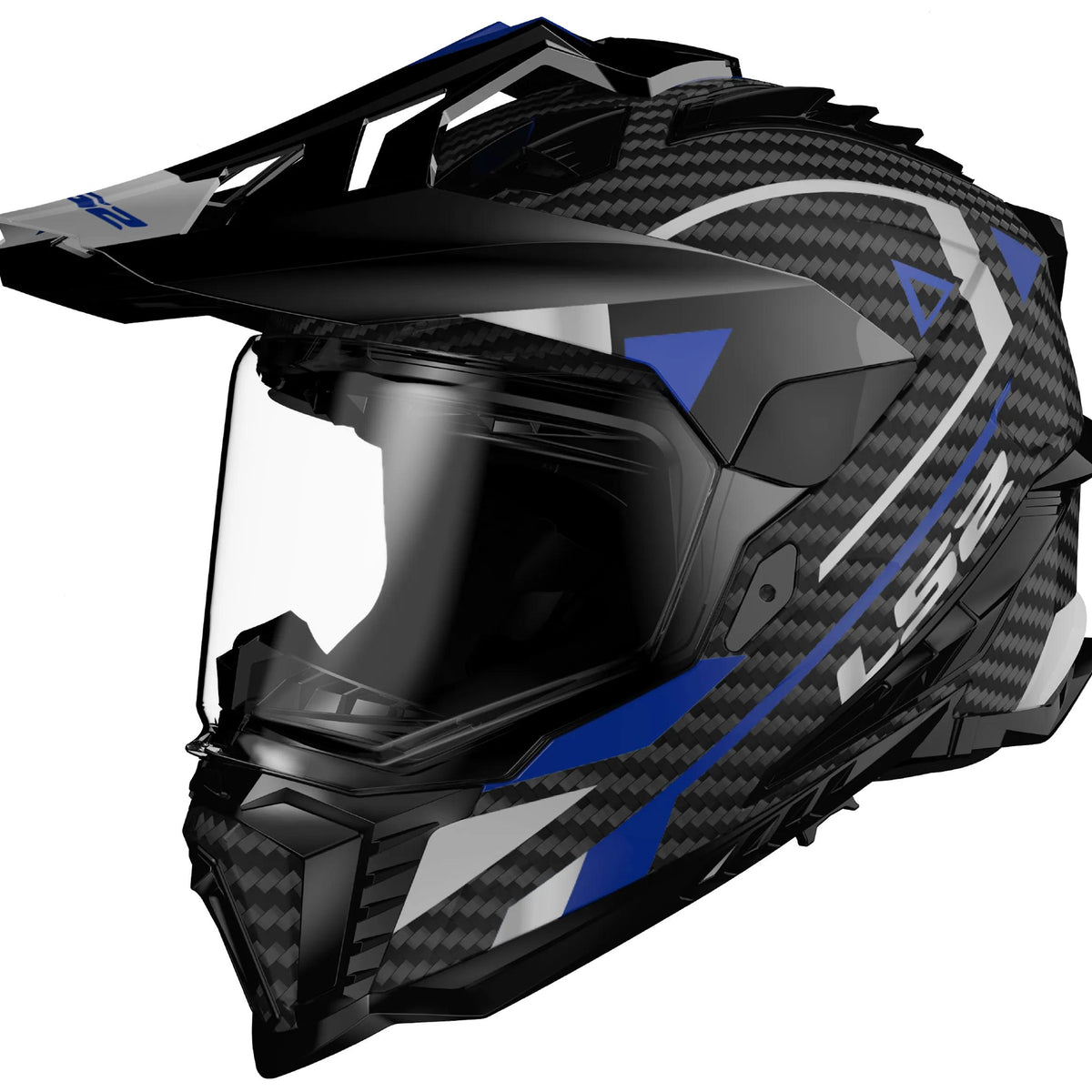 LS2 MX701 Explorer Carbon Adventure Blauw Endurohelm ECE 22.06