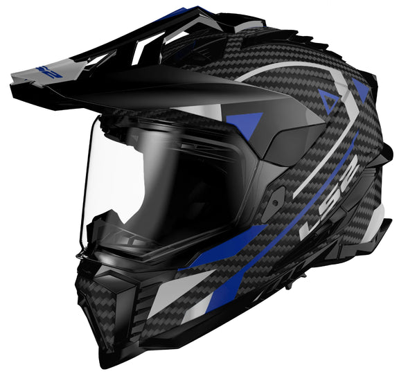 LS2 MX701 Explorer Carbon Adventure Blauw Endurohelm ECE 22.06