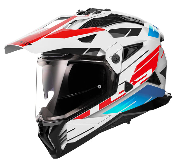 LS2 MX702 Pioneer II Namib Wit/Blauw/Rood Endurohelm ECE 22.06