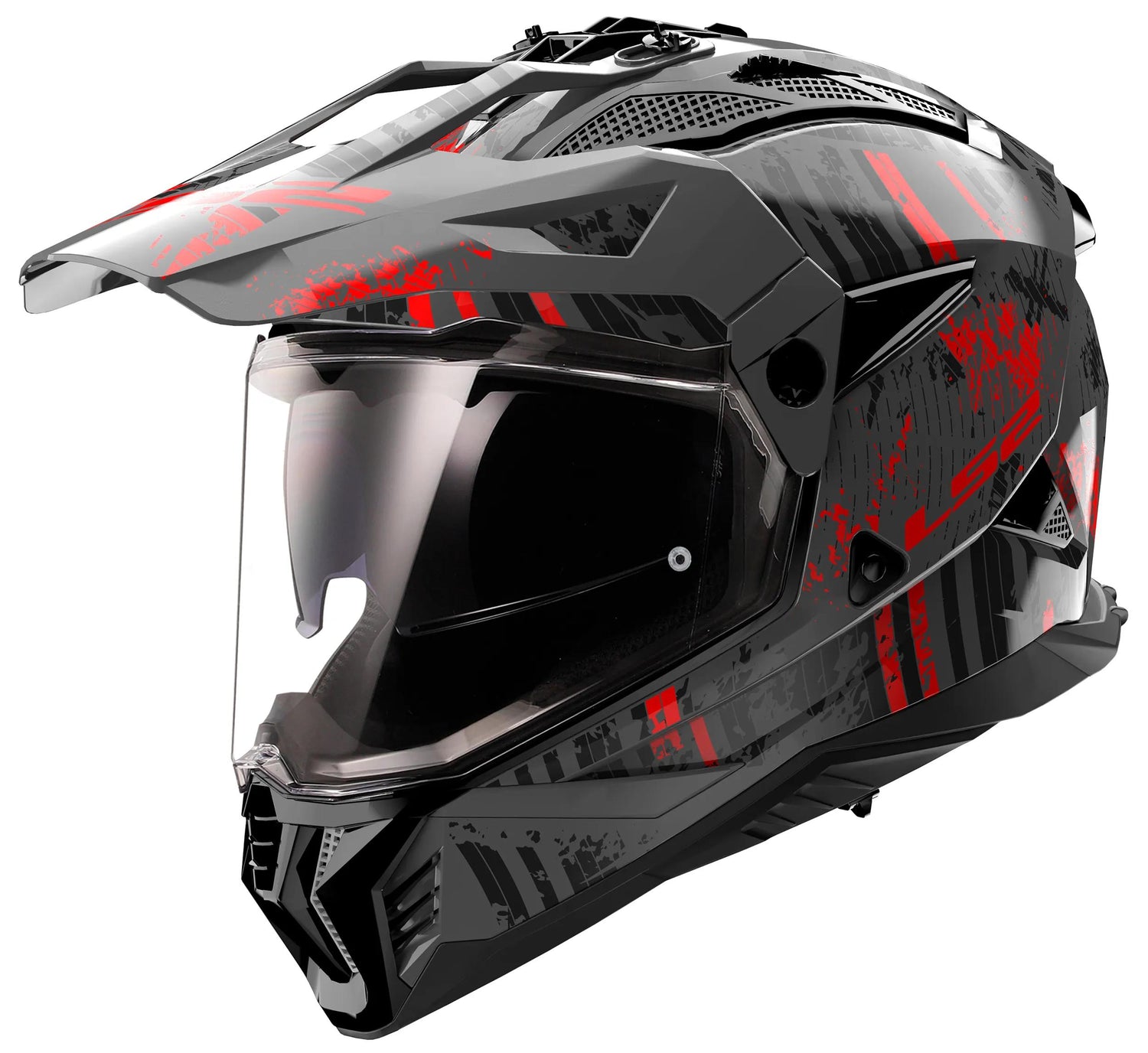 LS2 MX702 Pioneer II Crazy Zwart/Rood Endurohelm ECE 22.06