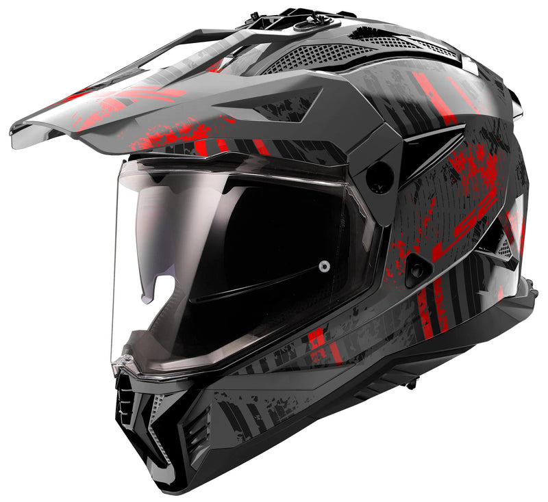 LS2 MX702 Pioneer II Crazy Zwart/Rood Endurohelm ECE 22.06