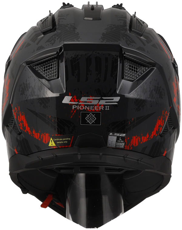 LS2 MX702 Pioneer II Crazy Zwart/Rood Adventurehelm ECE 22.06