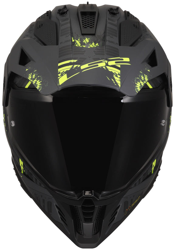 LS2 MX702 Pioneer II Crazy Zwart/Neongeel Mat Adventurehelm ECE 22.06