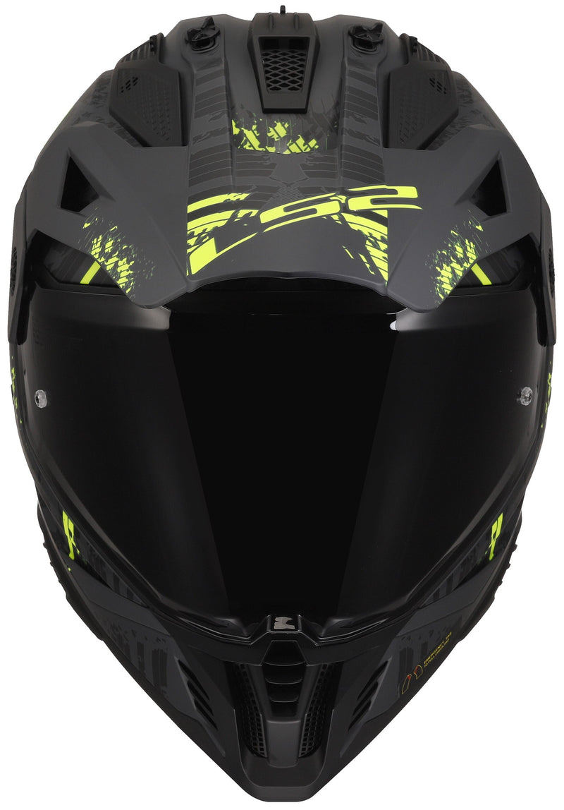LS2 MX702 Pioneer II Crazy Zwart/Neongeel Mat Adventurehelm ECE 22.06
