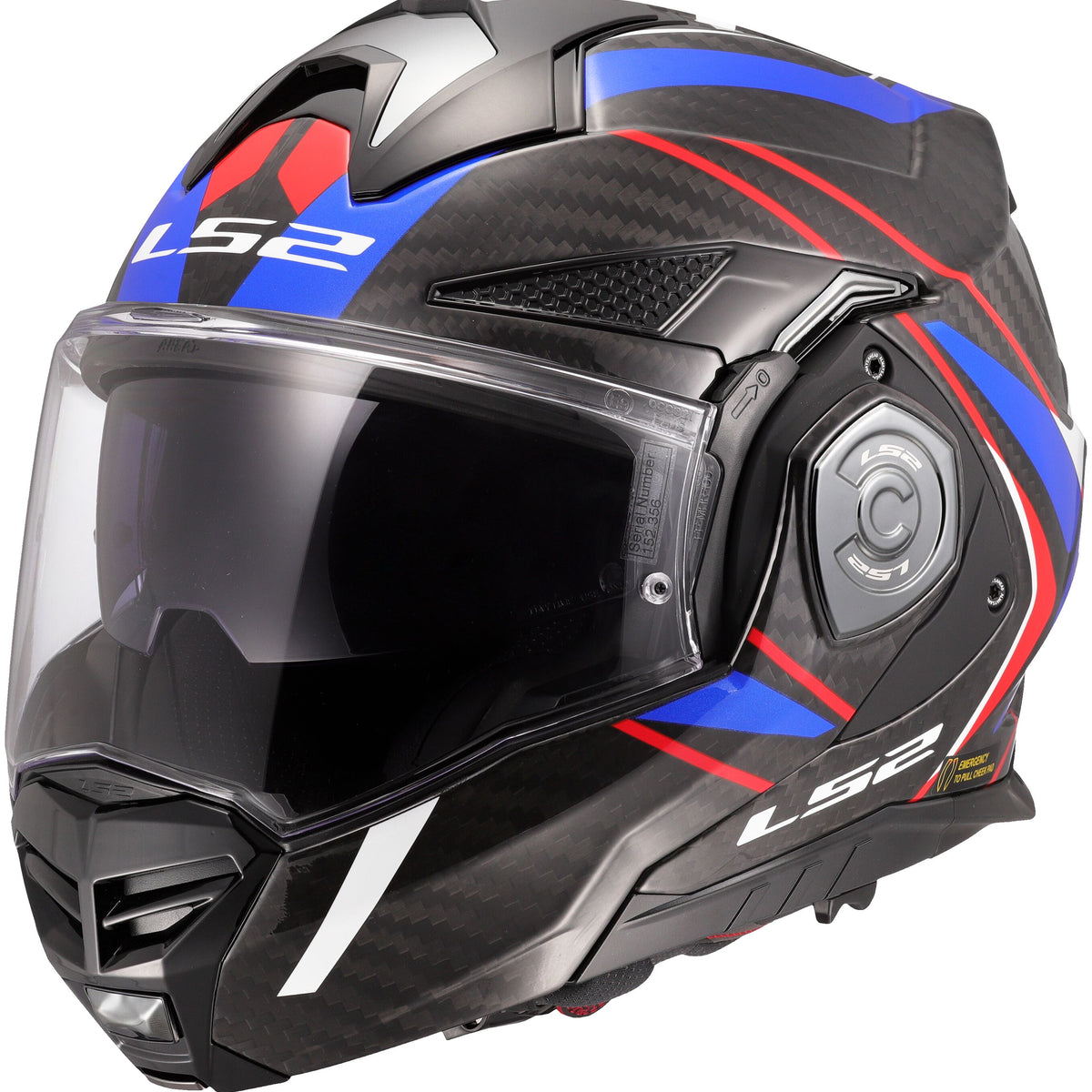 LS2 FF901 Advant X Carbon Future II Zwart/Wit/Blauw Systeemhelm ECE 22.06