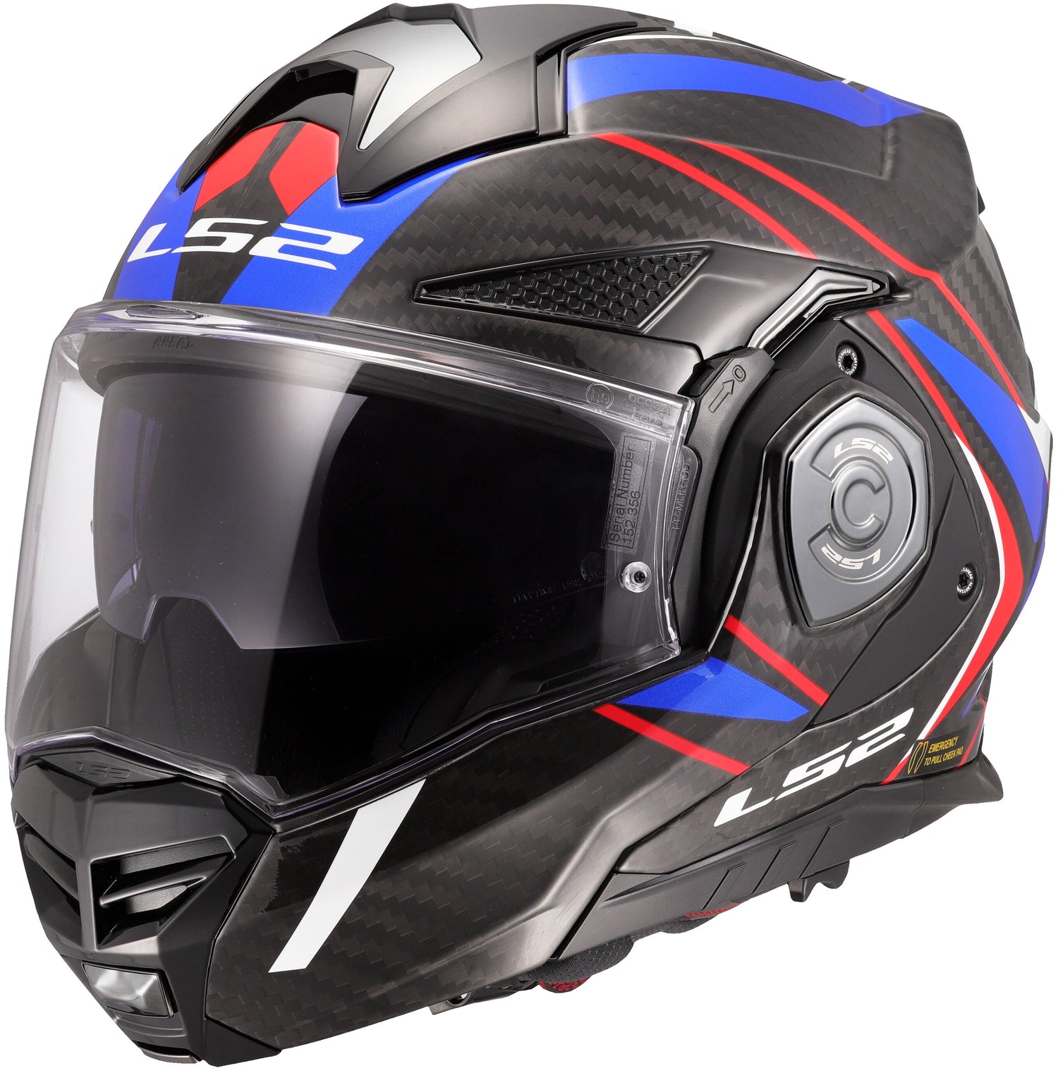 LS2 FF901 Advant X Carbon Future II Zwart/Wit/Blauw Systeemhelm ECE 22.06