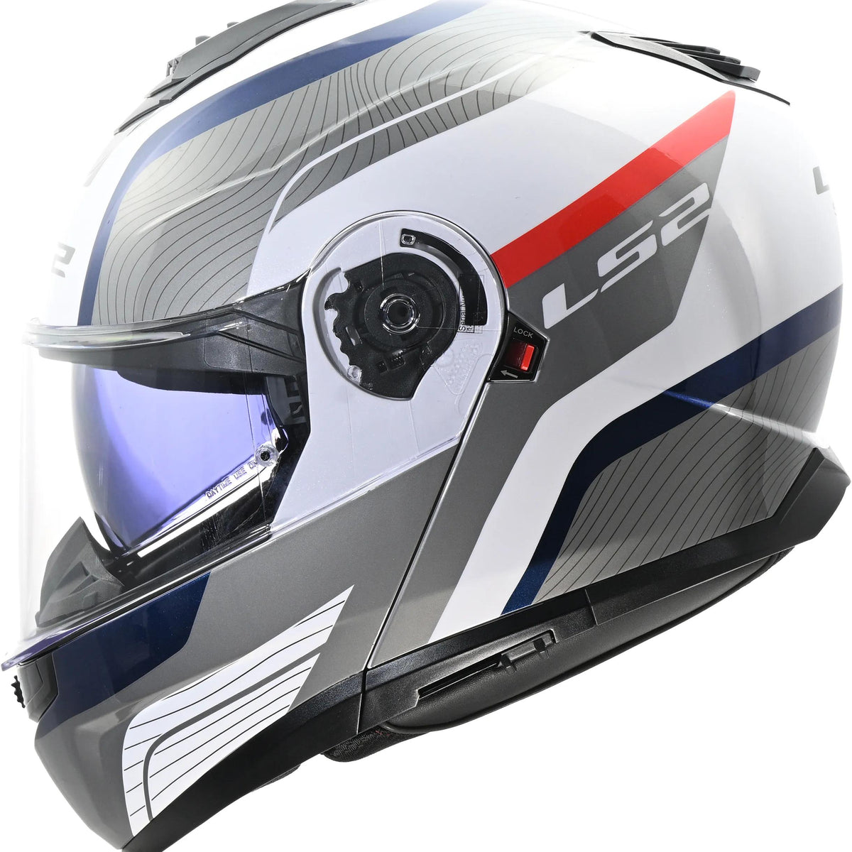 LS2 FF908 Strobe II Monza Wit/Blauw/Rood Systeemhelm ECE 22.06