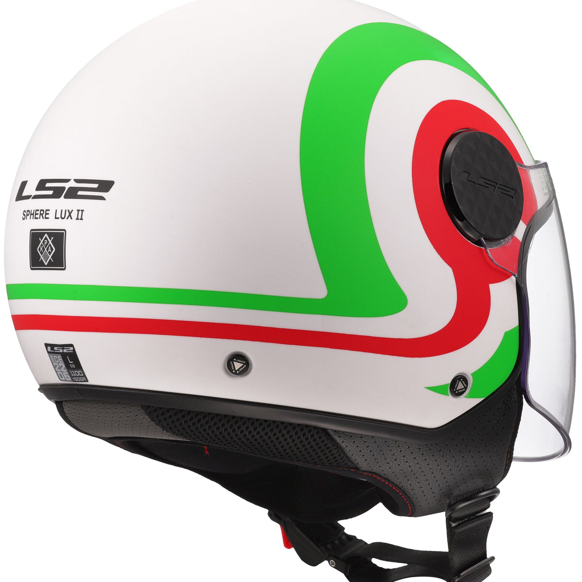 LS2 OF558 Sphere Lux II Urby Wit Mat/Groen/Rood Jethelm ECE 22.06 – foto 6