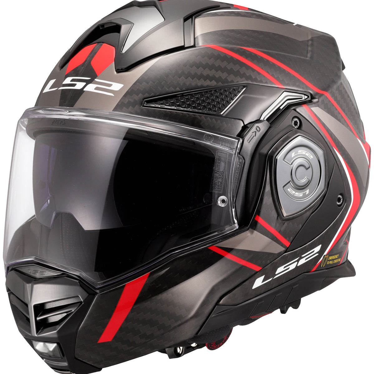 LS2 FF901 Advant X Carbon Future II Zwart/Grijs/Rood Systeemhelm ECE 22.06