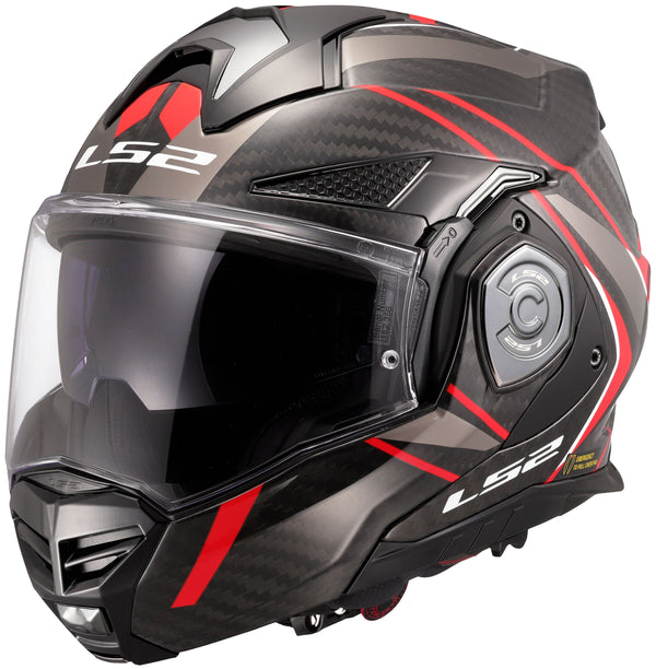 LS2 FF901 Advant X Carbon Future II Zwart/Grijs/Rood Systeemhelm ECE 22.06