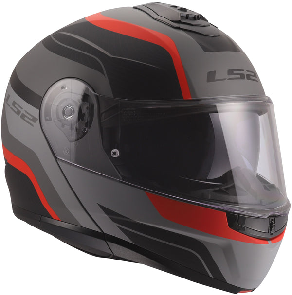 LS2 FF908 Strobe II Monza Mat Zwart Grijs Rood Systeemhelm ECE 22.06