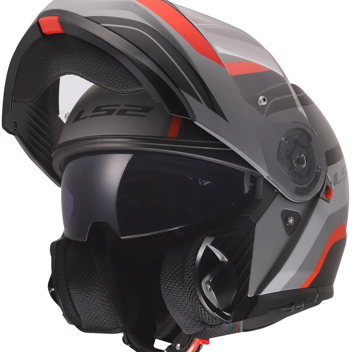 LS2 FF908 Strobe II Monza Mat Zwart Grijs Rood Systeemhelm ECE 22.06 – foto 6