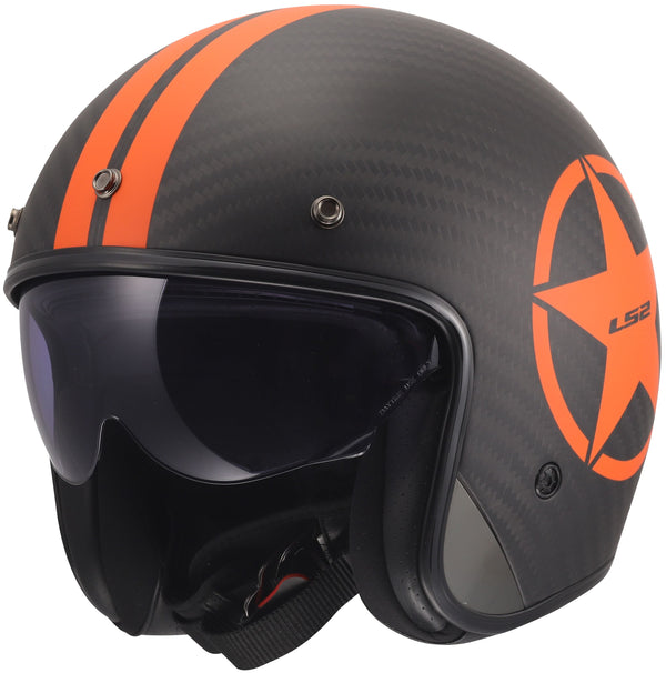 LS2 OF601 Bob II Carbon Star Grau/Orange Jethelm ECE 22.06