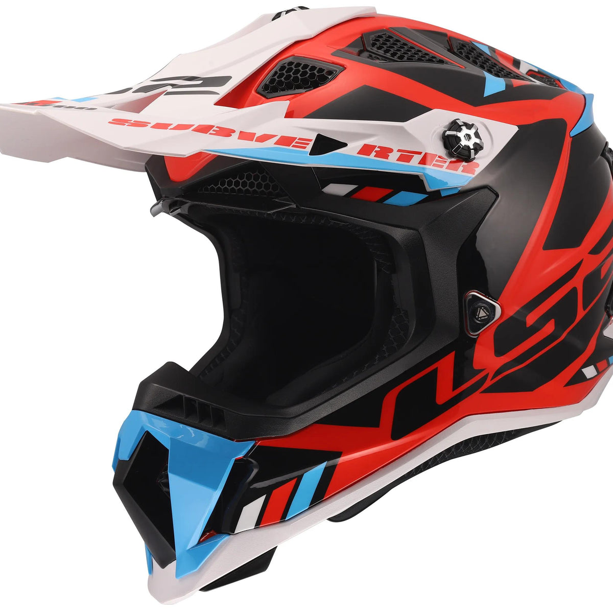 LS2 MX700 Subverter Evo II Stomp Wit/Blauw/Rood Crosshelm ECE 22.06