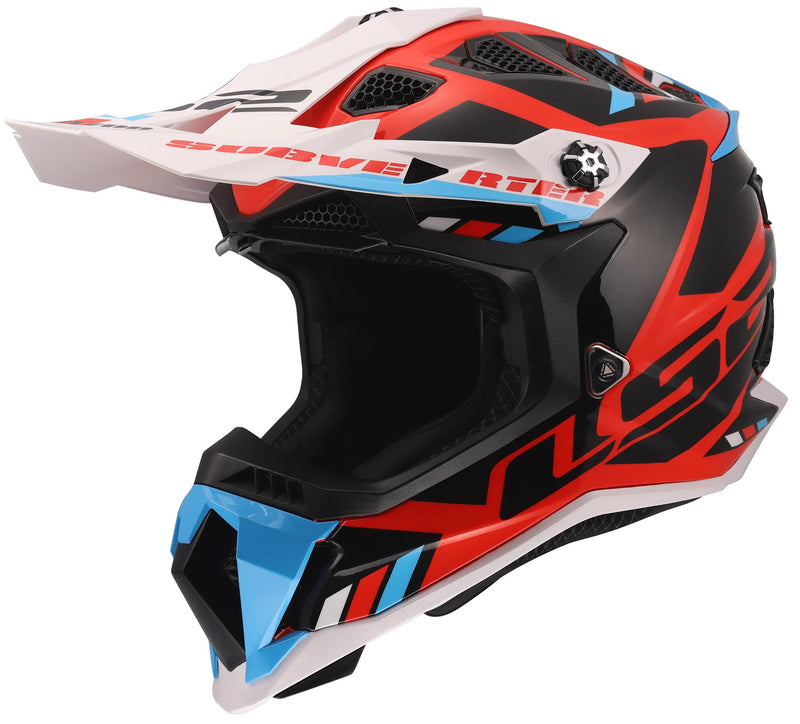 LS2 MX700 Subverter Evo II Stomp Wit/Blauw/Rood Crosshelm ECE 22.06