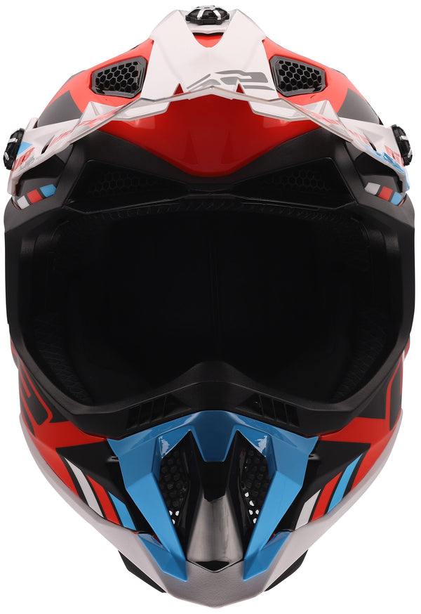 LS2 MX700 Subverter Evo II Stomp Wit/Blauw/Rood Crosshelm ECE 22.06