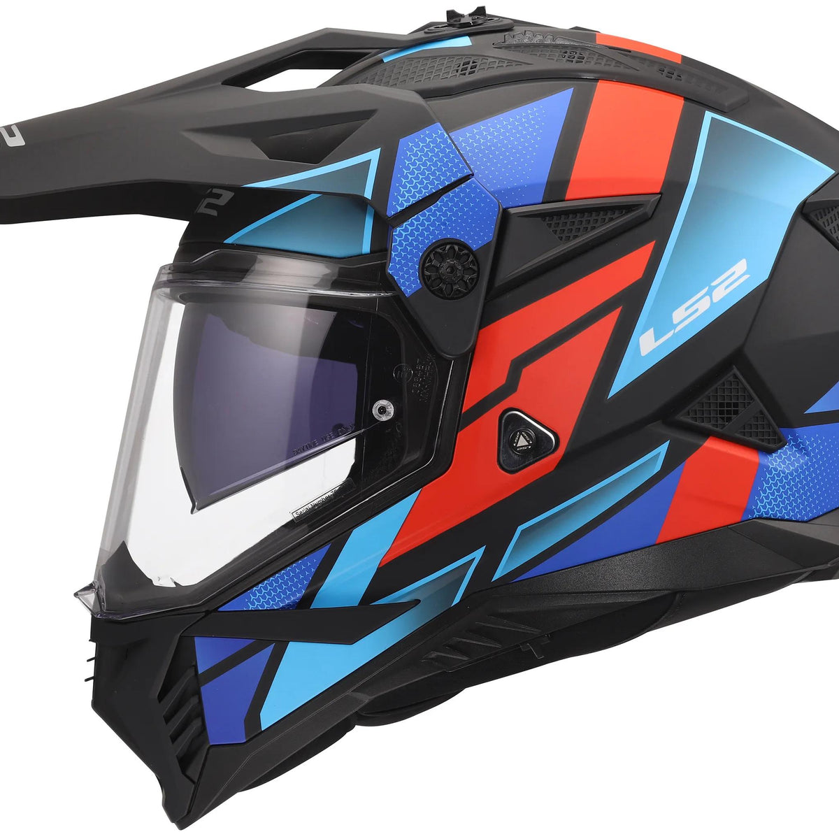 LS2 MX702 Pioneer II Block Mat Zwart/Rood/Blauw Endurohelm ECE 22.06