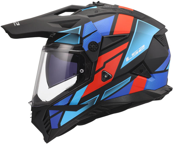 LS2 MX702 Pioneer II Block Mat Zwart/Rood/Blauw Endurohelm ECE 22.06