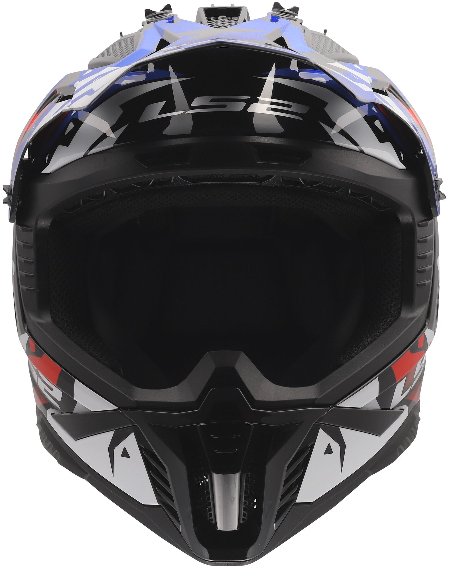 LS2 MX708 Fast II Grotesk Grijs/Blauw/Rood Crosshelm ECE 22.06