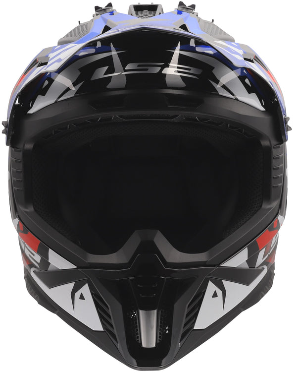 LS2 MX708 Fast II Grotesk Grijs/Blauw/Rood Crosshelm ECE 22.06